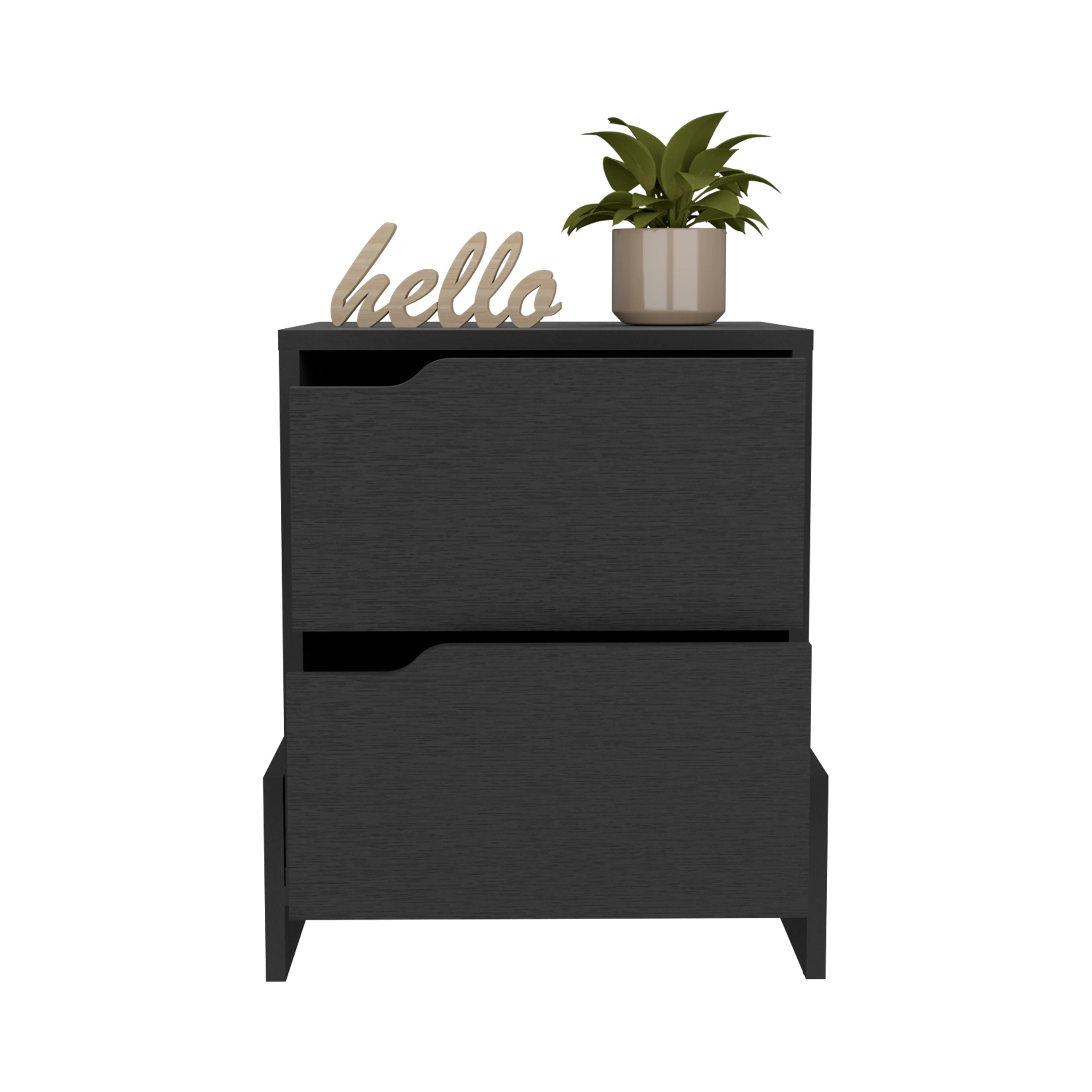 TUHOME Luss Nightstand, Bedside Table with 2-Drawers -Black -Bedroom