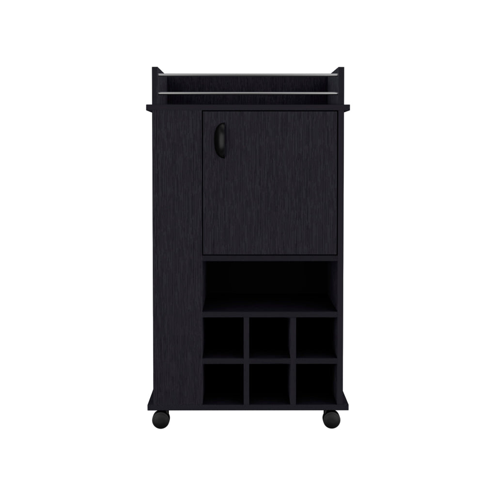 TUHOME Fargo Bar Cart with Cabinet, 6 Built-in Wine Rack and Casters -Light Gray -Living Room