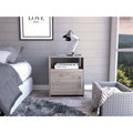 TUHOME Nordico Nightstand, One Shelf, One-Door Cabinet, Metal Handle, Countertop, Light Grey, For Bedroom