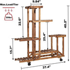 6-Shelf Portable Wooden Flower Pot Plant Stand with Locking Wheels