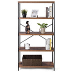Industrial Metal Wood 5-Tier Bookcase Storage Rack Book Shelf