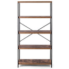 Industrial Metal Wood 5-Tier Bookcase Storage Rack Book Shelf