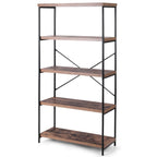 Industrial Metal Wood 5-Tier Bookcase Storage Rack Book Shelf