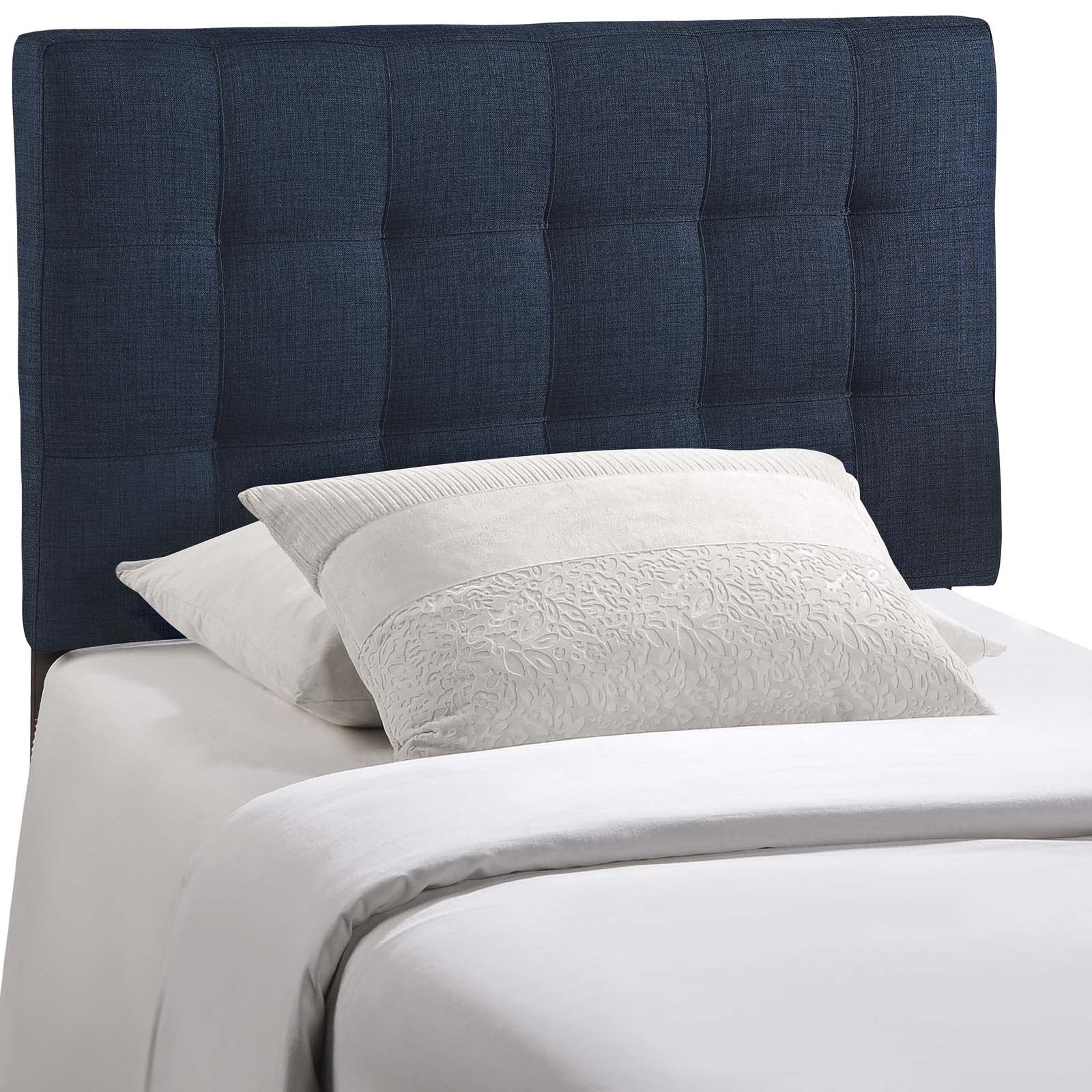 Modway Lily Tufted Linen Fabric Upholstered Twin Headboard in Navy