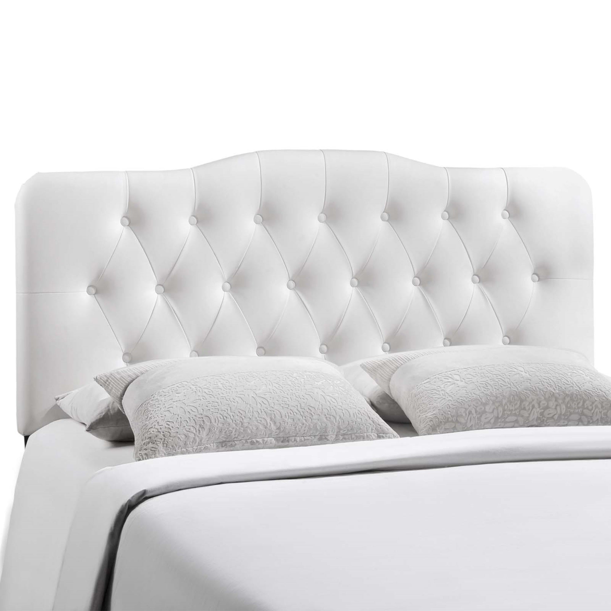 Ergode Annabel Button Tufted Faux Leather Full Headboard - Serene Sanctuary Design - Lightweight & Durable - White