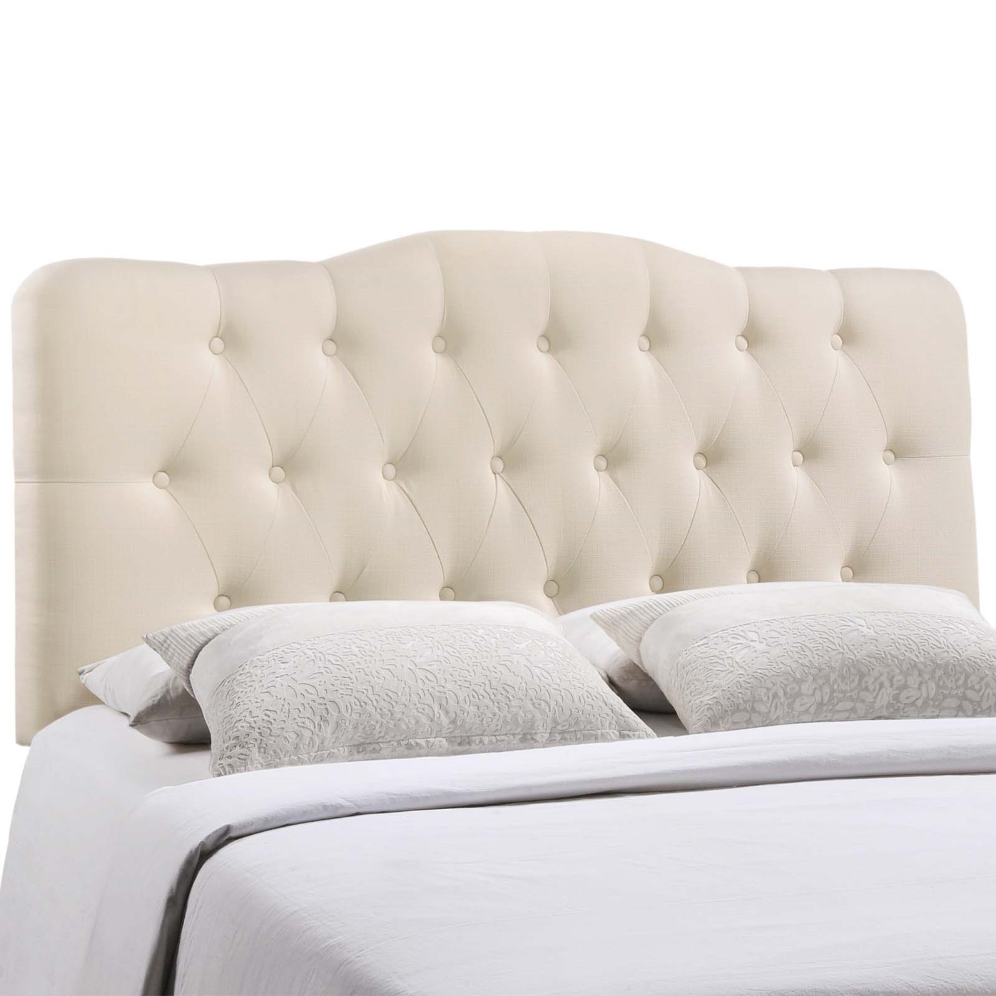 Ergode Annabel Button Tufted Linen Fabric Upholstered King Headboard - Enhance Bedroom Ambiance with Elegant Ivory Design