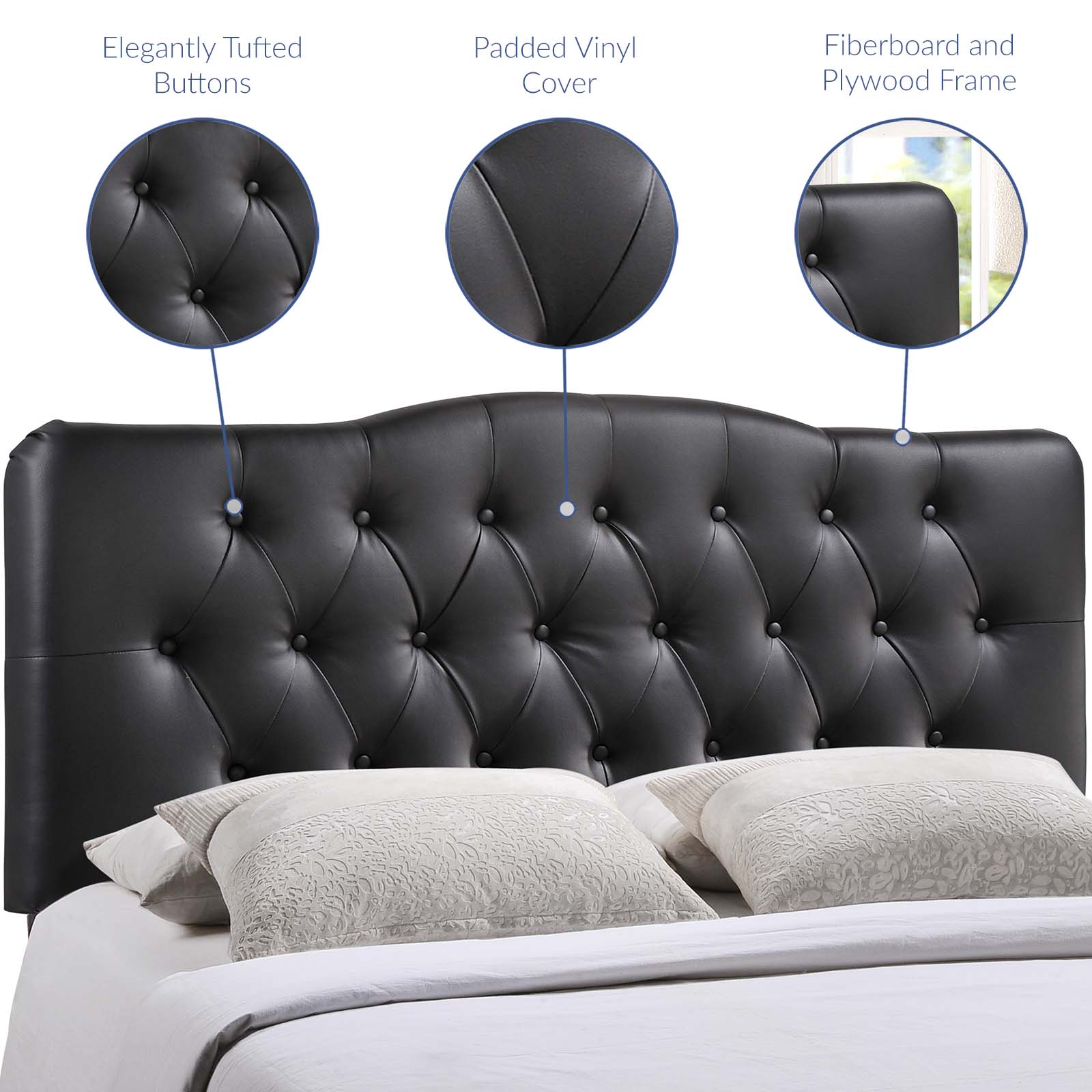 Modway Annabel Tufted Button Faux Leather Upholstered King Headboard in Black