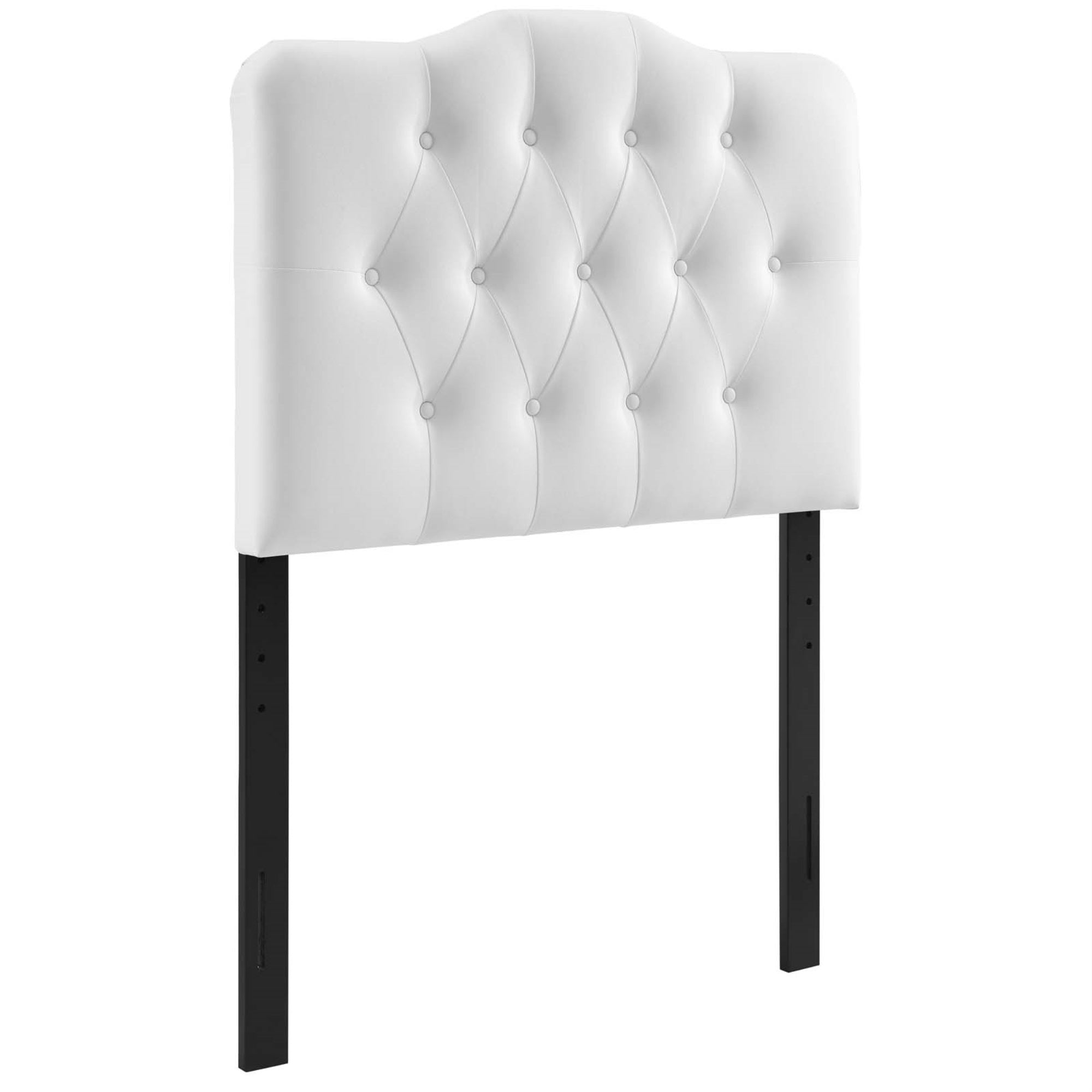 Ergode Annabel Button Tufted Faux Leather Twin Headboard - Stylish Haven for Dorm or Bedroom - Lightweight & Durable - White