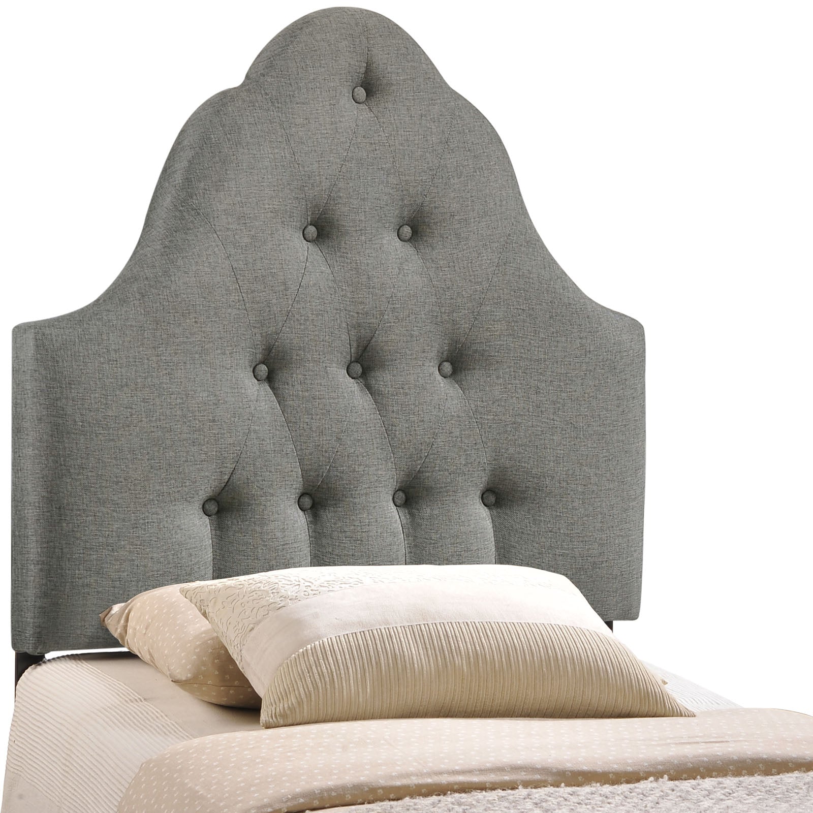 Modway Sovereign Tufted Button Linen Fabric Upholstered Twin Headboard in Gray