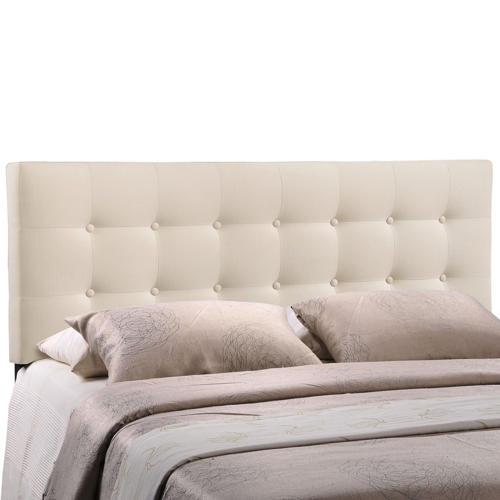 Modway Emily Tufted Button Linen Fabric Upholstered Full Headboard in Ivory