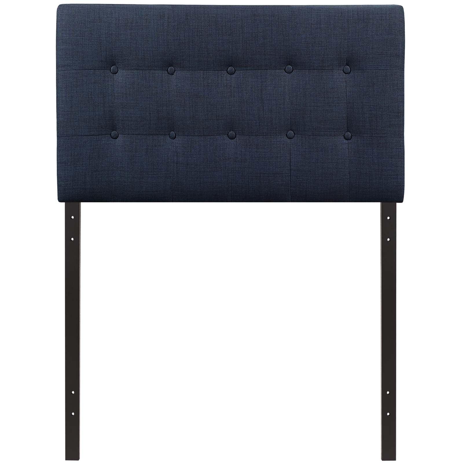 Modway Emily Tufted Button Linen Fabric Upholstered Twin Headboard in Navy