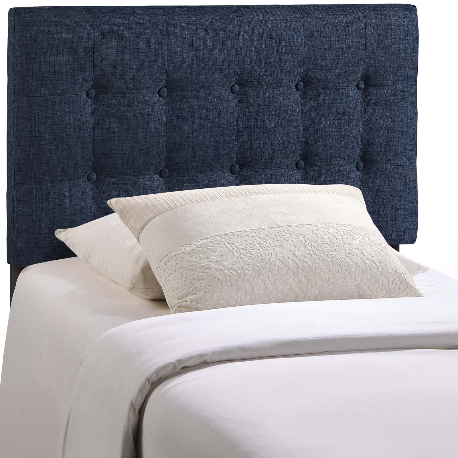 Modway Emily Tufted Button Linen Fabric Upholstered Twin Headboard in Navy