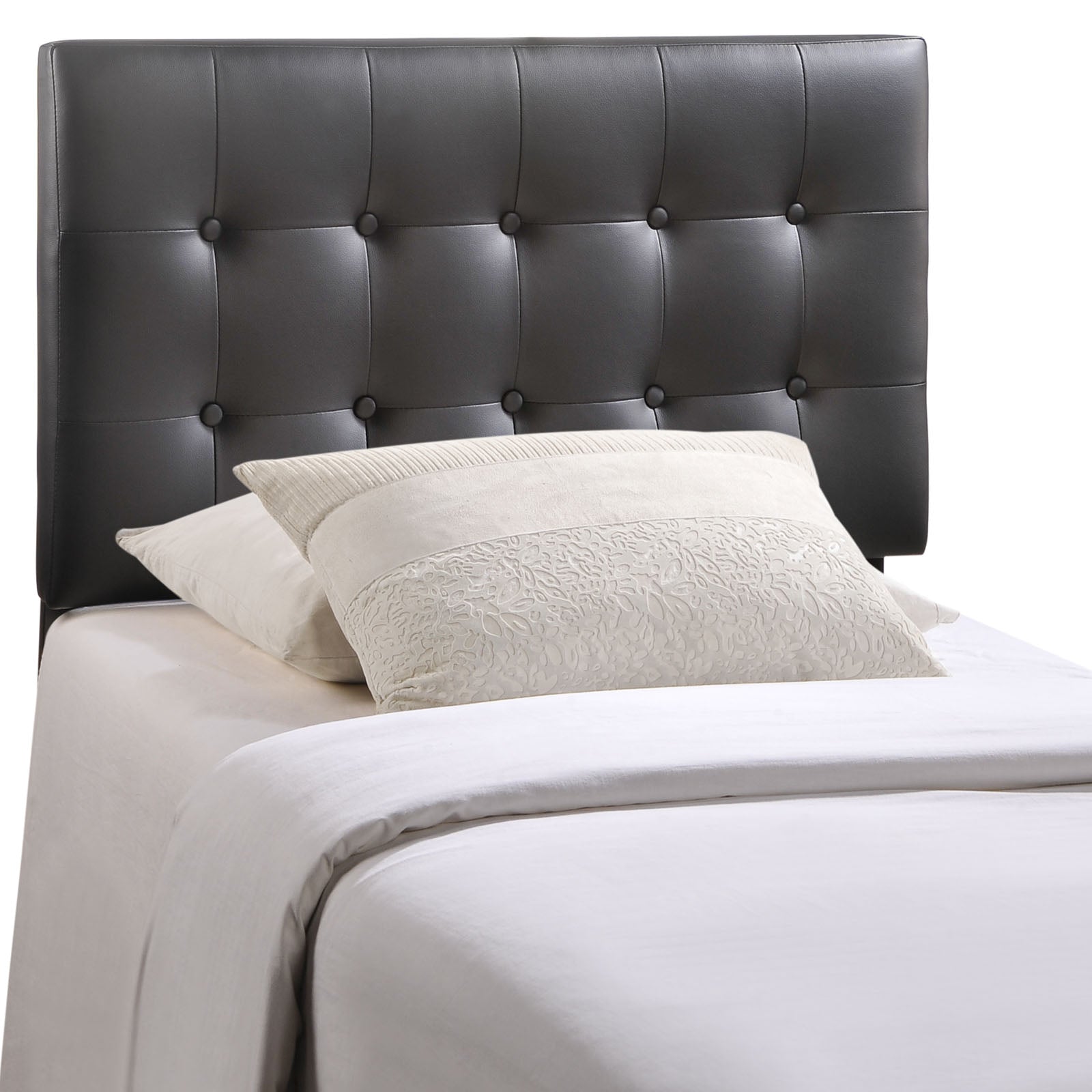 Modway Emily Tufted Button Faux Leather Upholstered Twin Headboard in Black