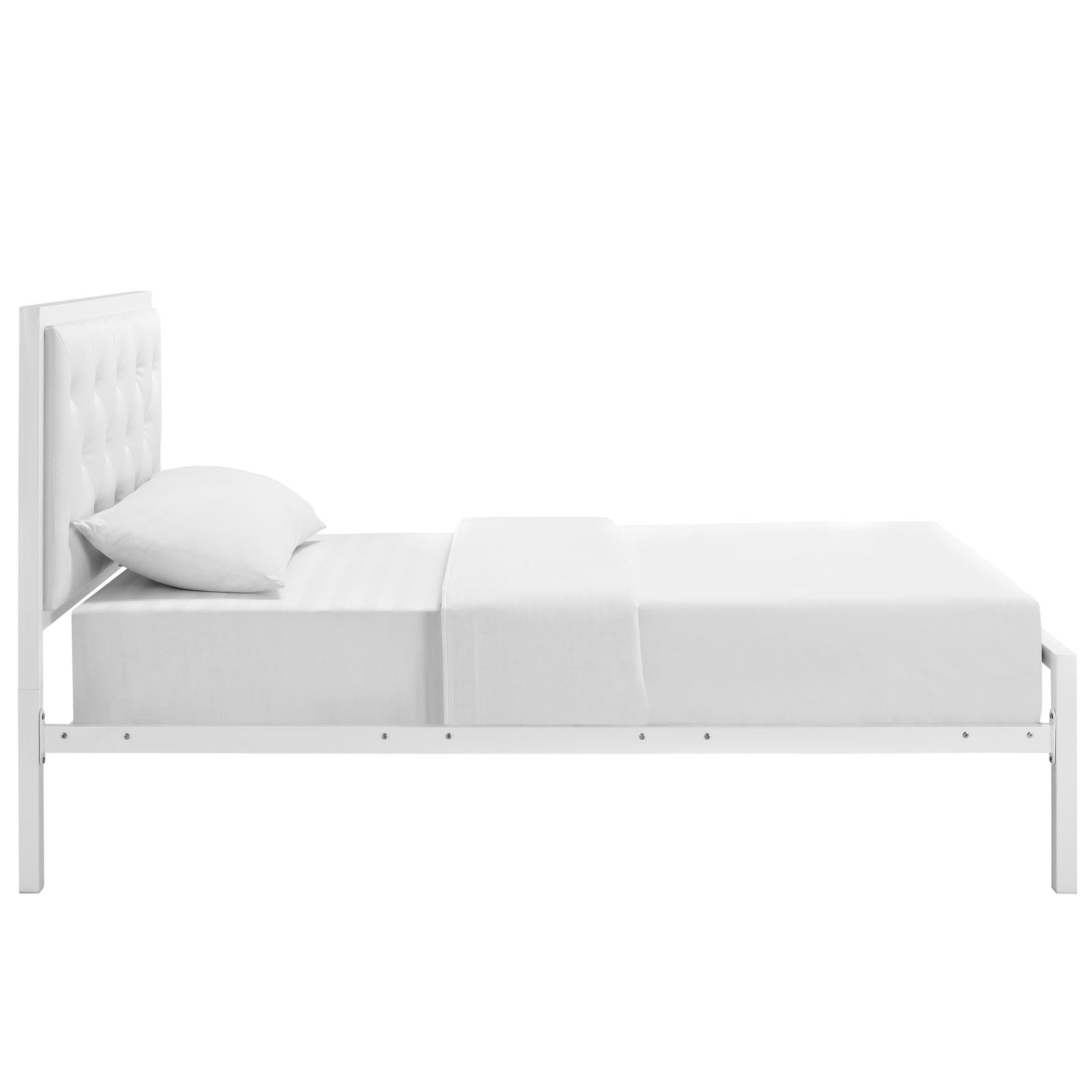 Modway Mia Tufted Faux Leather Twin Platform Bed Frame in White White