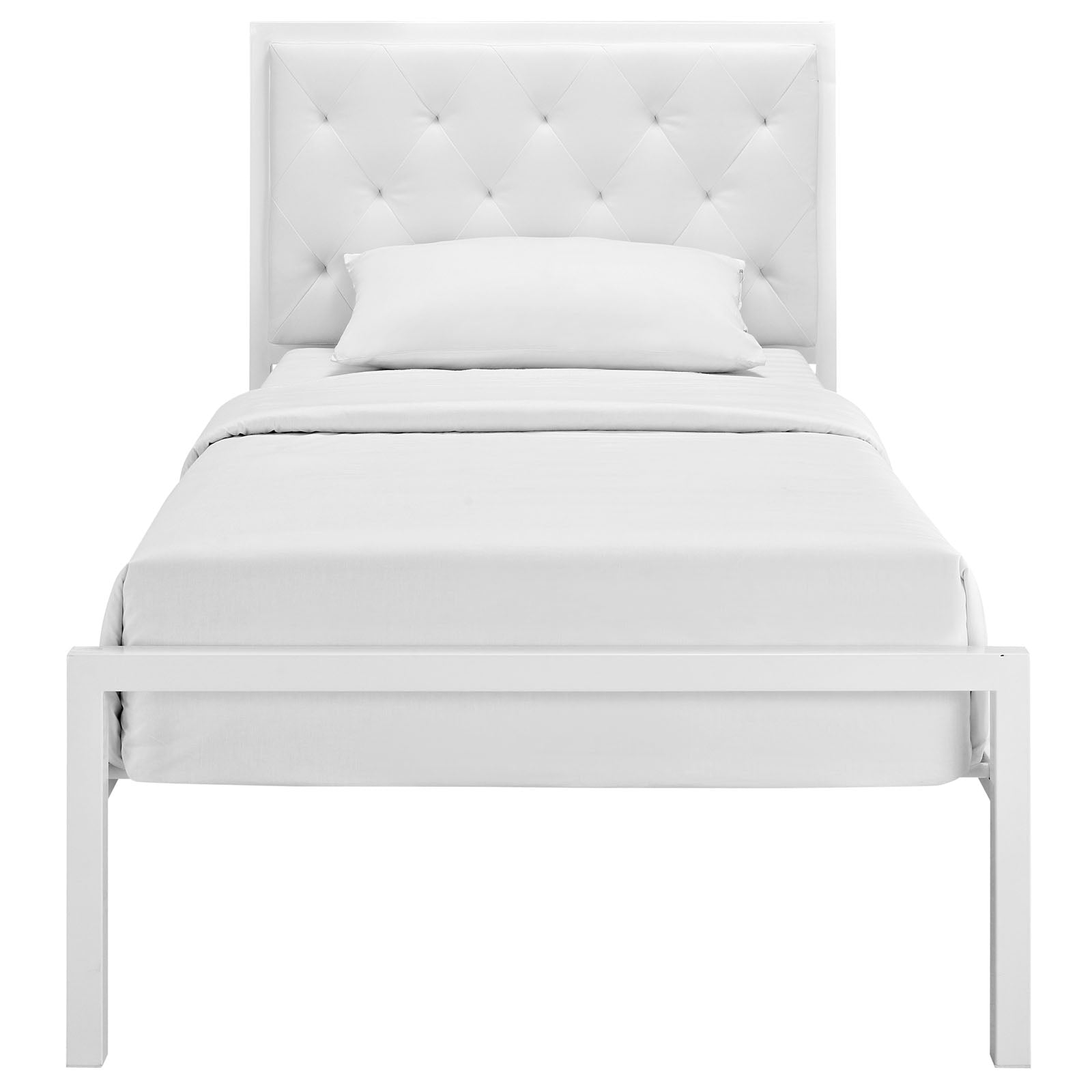 Modway Mia Tufted Faux Leather Twin Platform Bed Frame in White White