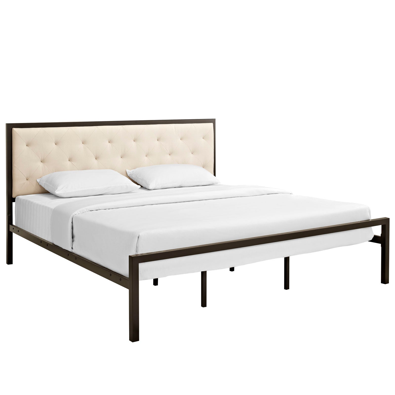 Mia King Fabric Bed  Brown Beige