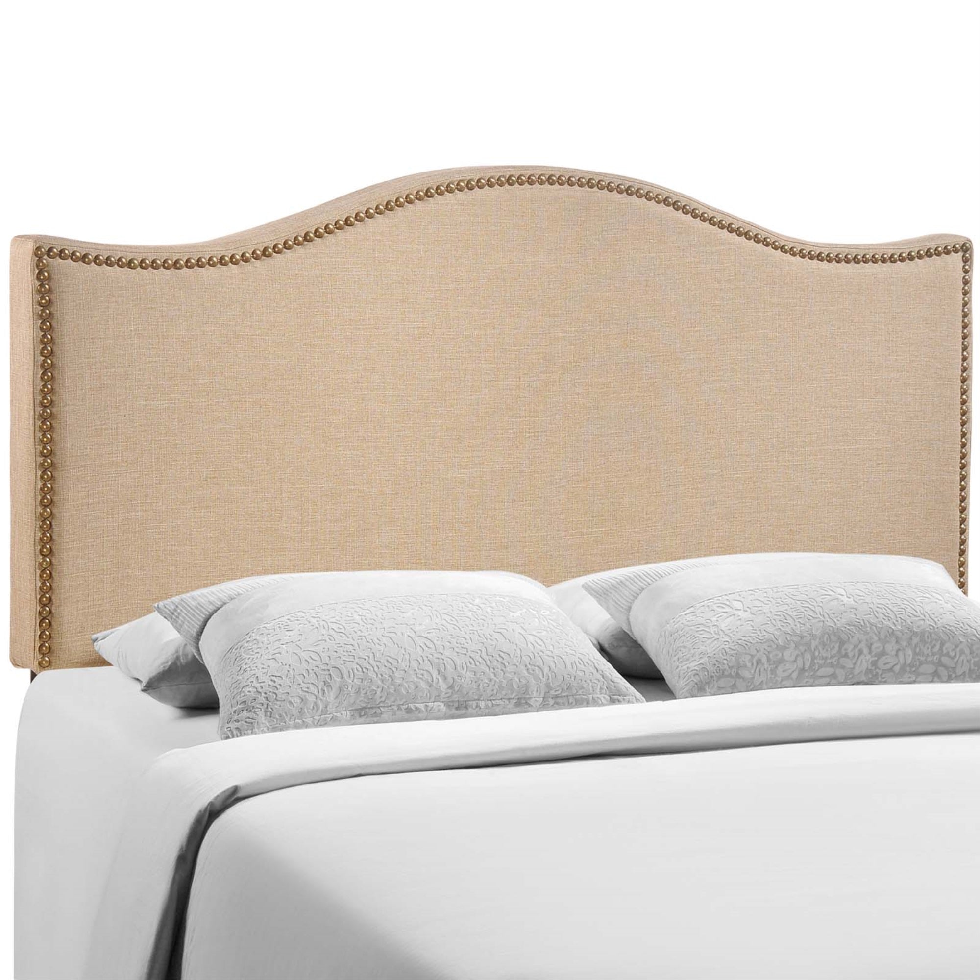 Curl Queen Upholstered Headboard - Elegant Wavy Lines, Linen Fabric, Nail Button Trim, Modern Design, Comfortable & Durable - Pe