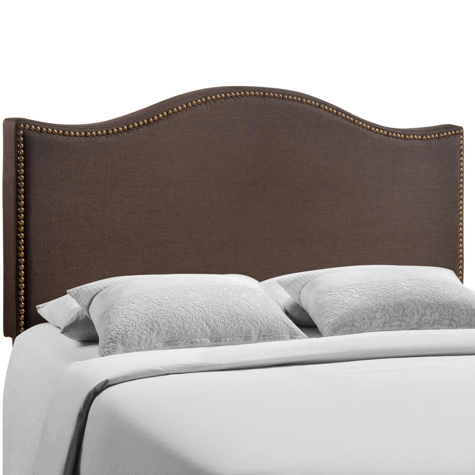 Curl Queen Nailhead Upholstered Headboard  Dark Brown