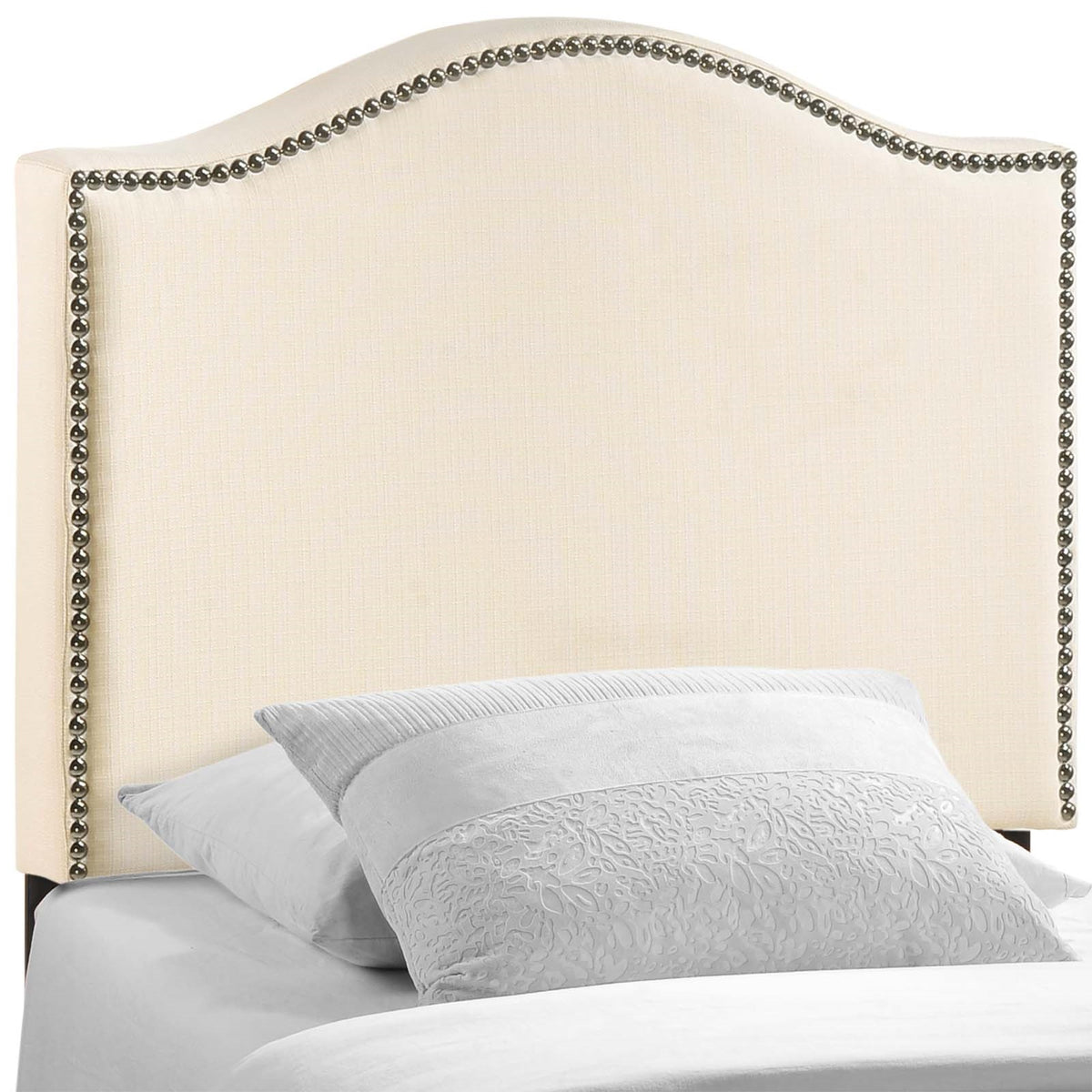 Stylish and Elegant Curl Twin Headboard - Linen Upholstered with Nail Button Trim - Modern Design - Comfortable and Supportive -