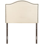 Modway Curl Linen Fabric Upholstered Twin Headboard with Nailhead Trim and Curved Shape in Ivory