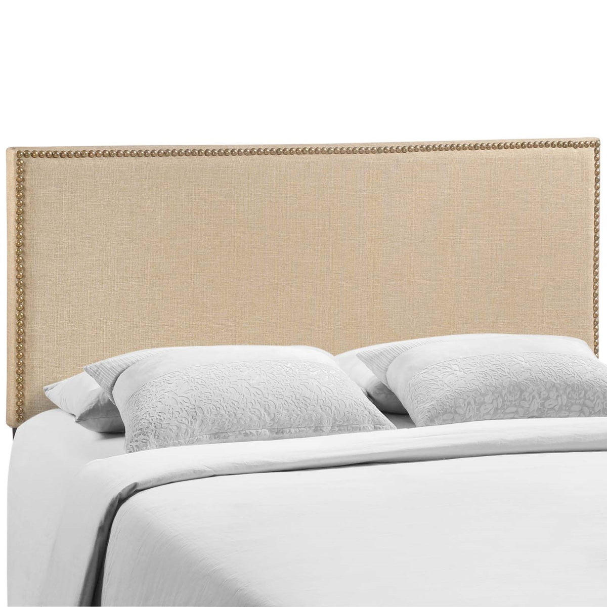 Ergode Region Linen Fabric Upholstered Queen Headboard - Serene and Elegant Design, Nailhead Trim, Contemporary Style - Upgrade 
