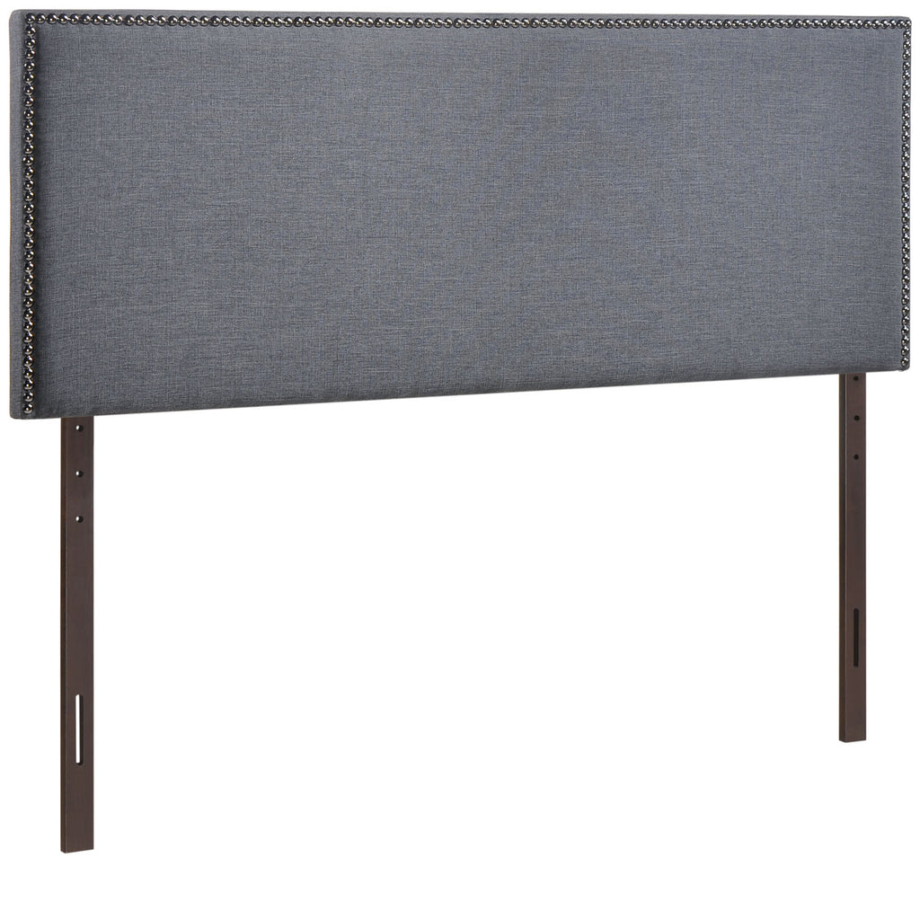 Modway Region Linen Fabric Upholstered Queen Headboard in Smoke with Nailhead Trim
