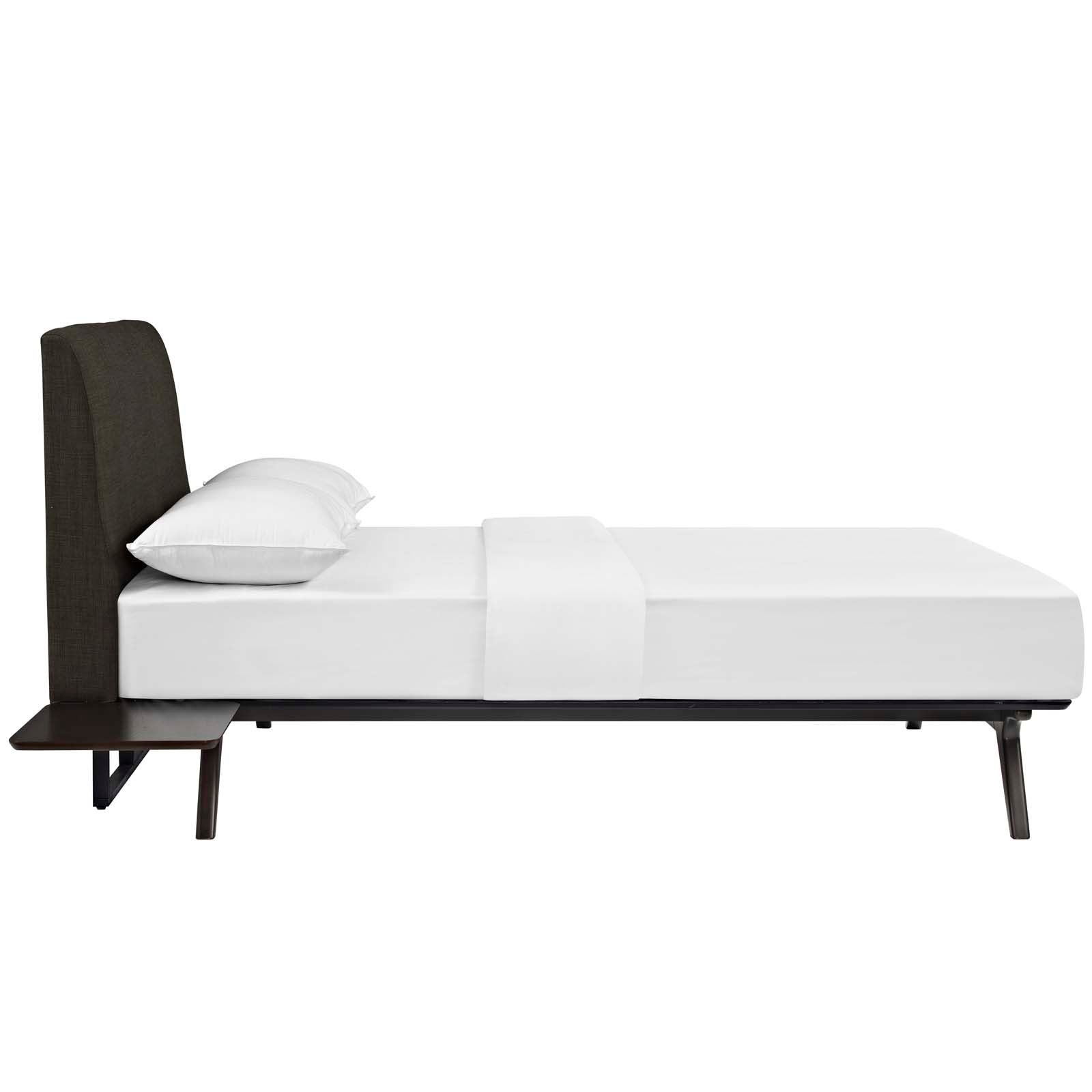 Modway Tracy Mid-Century Modern Wood Platform Queen Bed with Two Nightstands in Cappuccino Brown