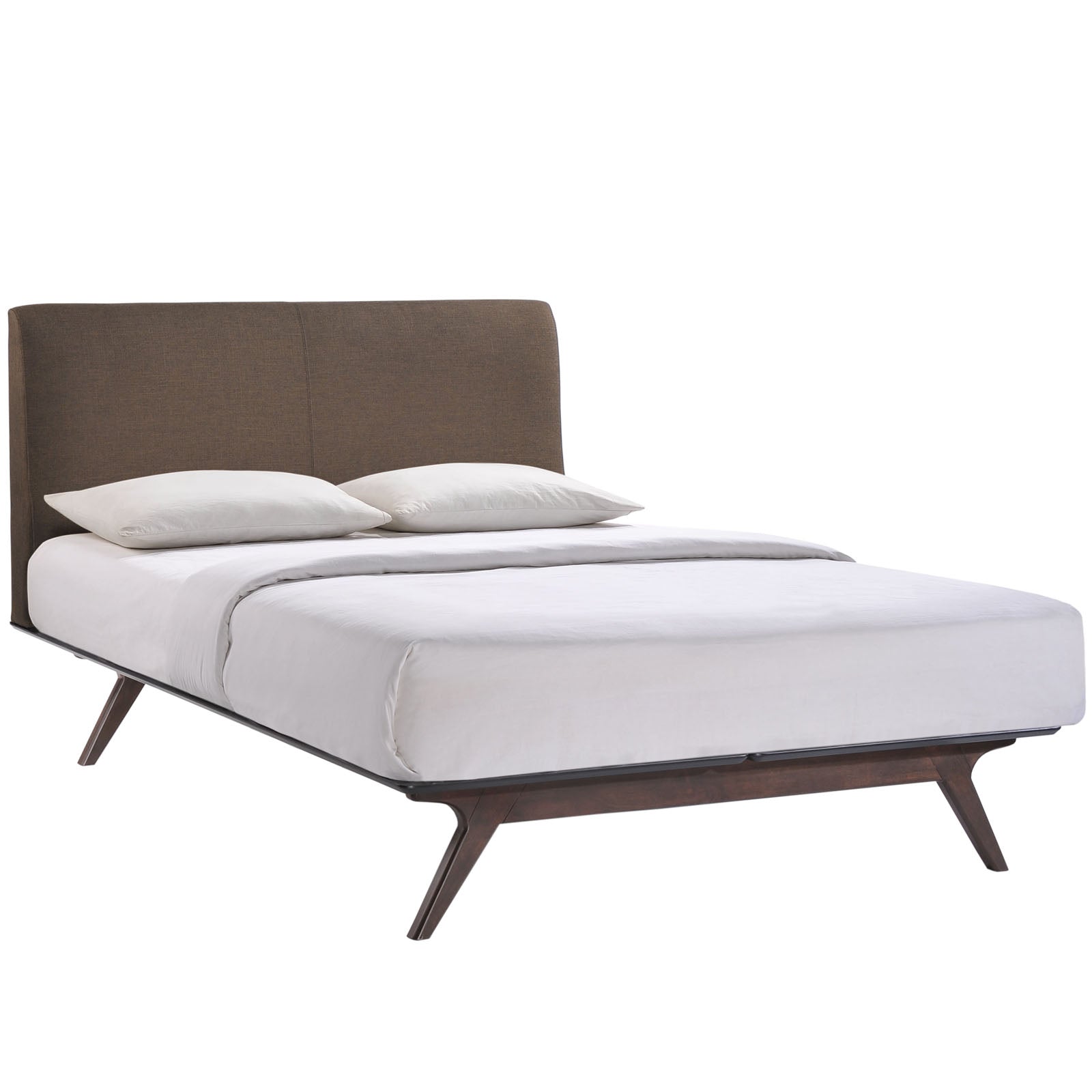 Modway Tracy Mid-Century Modern Wood Platform Queen Size Bed with a Nightstand in Cappuccino Brown