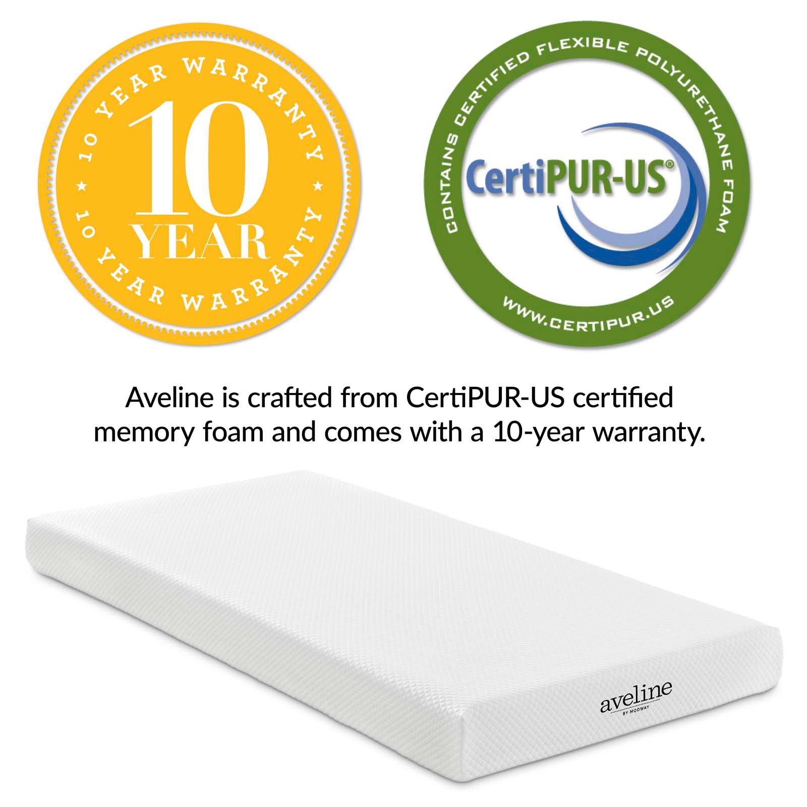 Modway Aveline Gel Infused Memory Mattress with CertiPUR-US Certified Foam, Twin, White