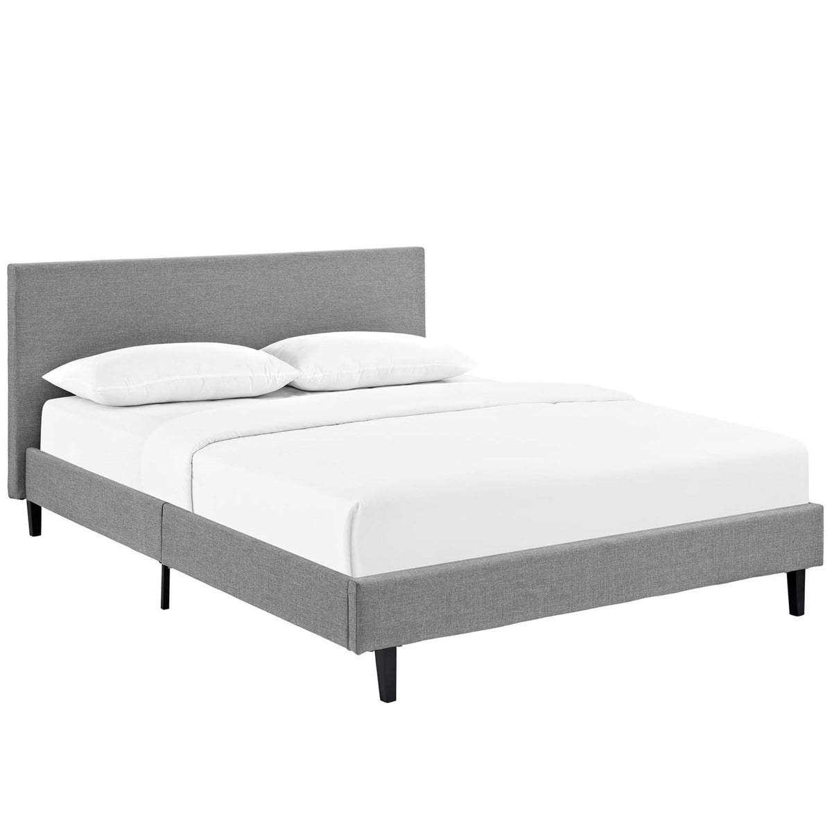 Anya Platform Bed - Trendy Avant-Garde Design, Upholstered Polyester Fabric, Solid Wood Legs, Slatted Wood Support System - Quee