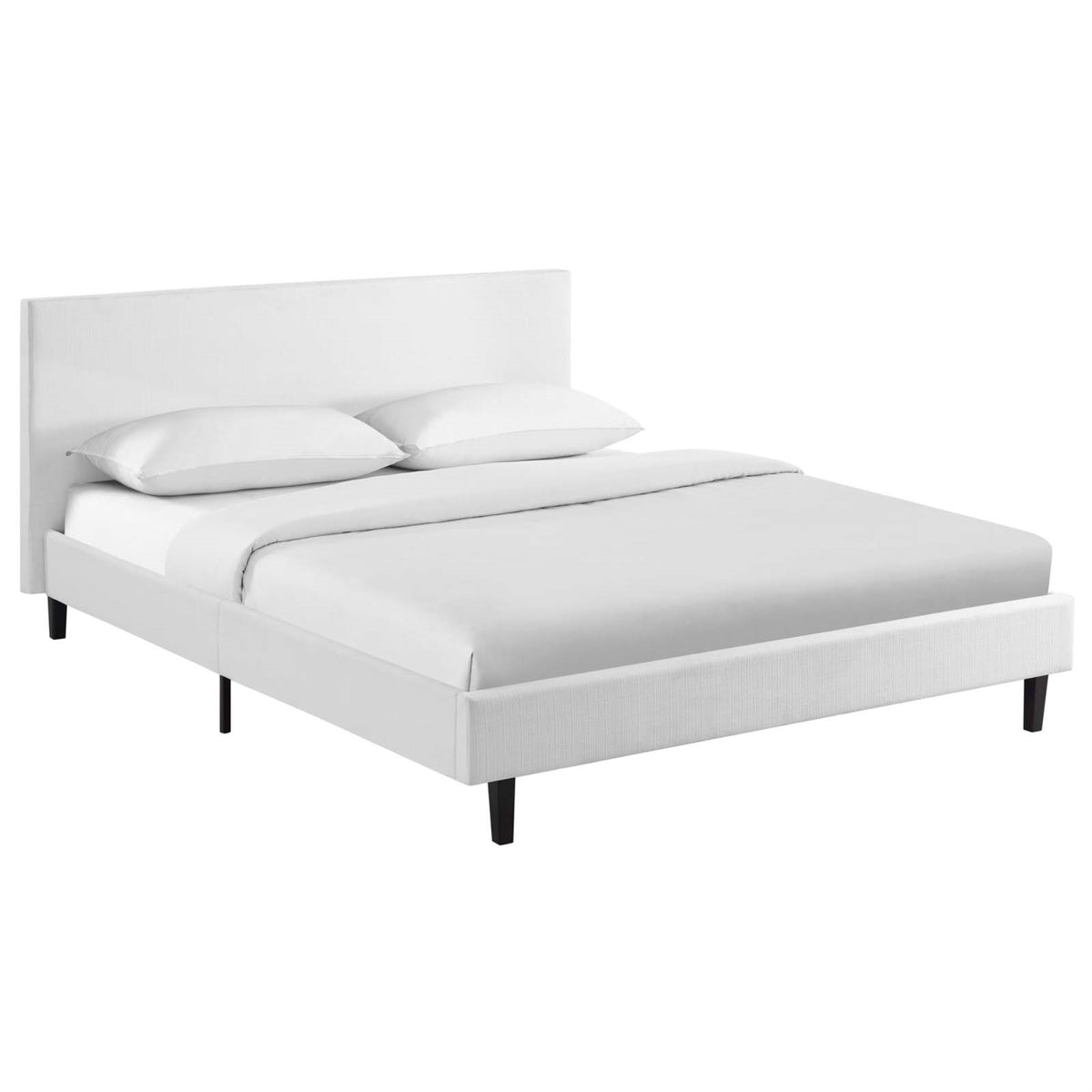 Anya Platform Bed - Stylish Upholstered Queen Bed Frame with Solid Wood Legs and Slatted Support System - Modern and Elegant Bed