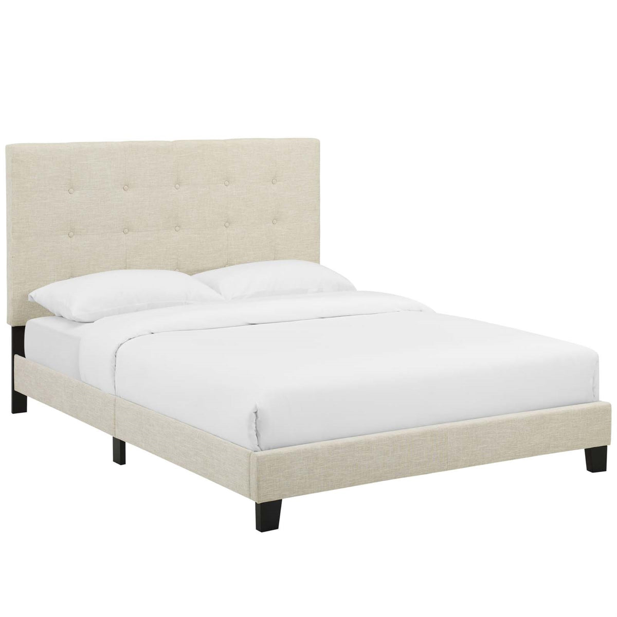 Melanie Queen Platform Bed - Chic Elegance, Button Tufted, Wood Frame, No Box Spring Needed, 800 lbs Weight Capacity