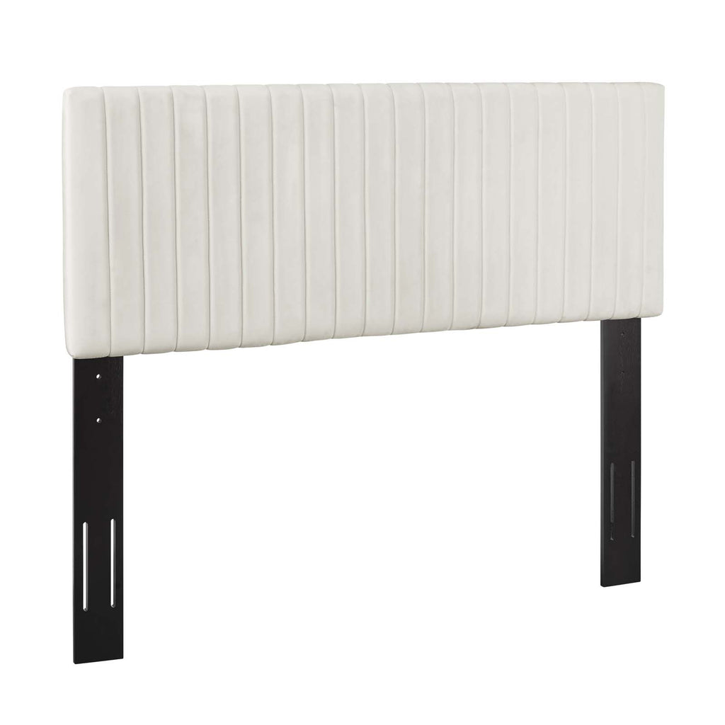 Modway Keira Channel Tufted Performance Velvet Upholstered King Headboard in Ivory