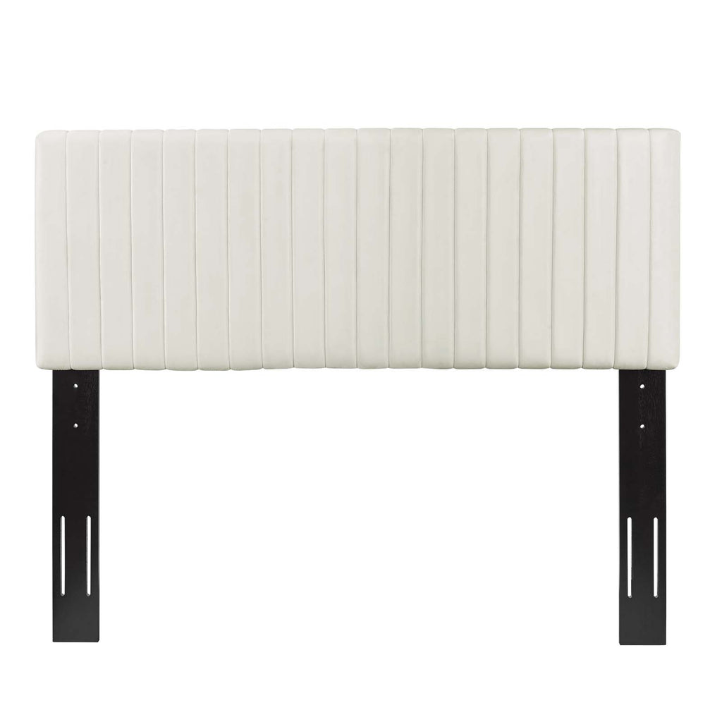 Modway Keira Channel Tufted Performance Velvet Upholstered King Headboard in Ivory