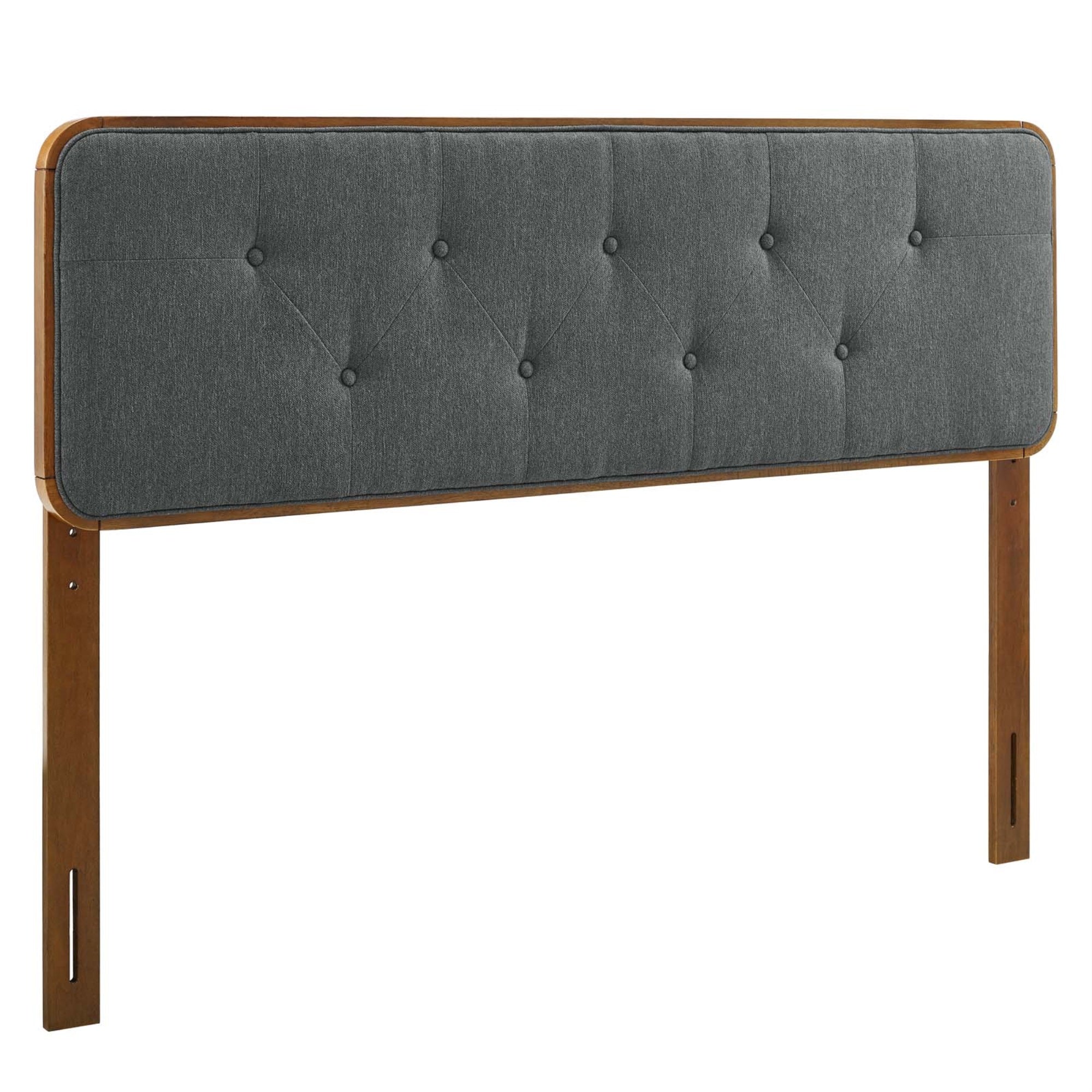 Collins Tufted Wood Full Headboard - Modern Retro Style, Walnut Charcoal, Durable Rubberwood, MDF, Dense Foam Padding, Fabric Up