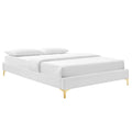 Sutton Performance Velvet Full Bed Frame  Stainresistant Upholstery, Wood Slat Support, Gold Metal Legs  White