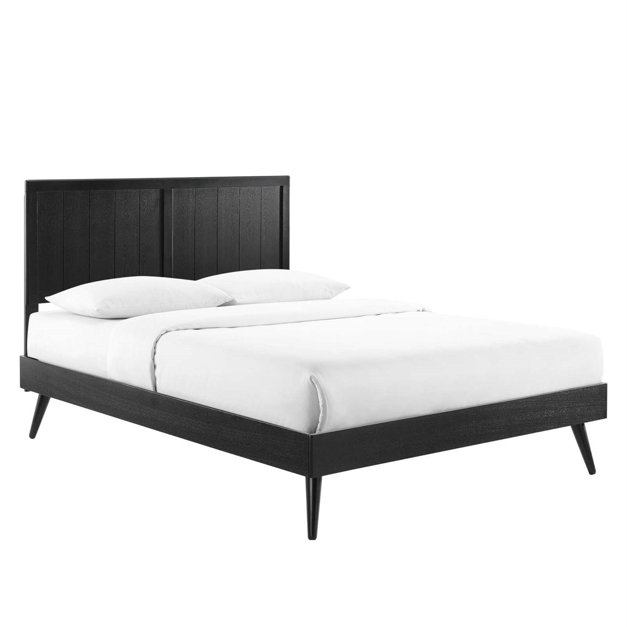 Alana Wood Queen Platform Bed - Retro Charm, Natural Beauty, Durable Construction, No Box Spring Needed - Black