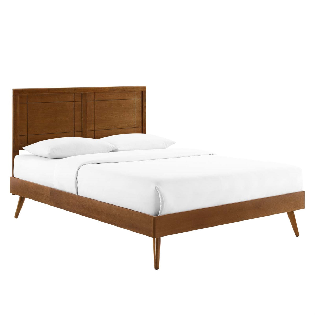 Marlee Wood Queen Platform Bed - Modern Design, Retro Details, Organic Aesthetics - Durable Construction - No Box Spring Needed 