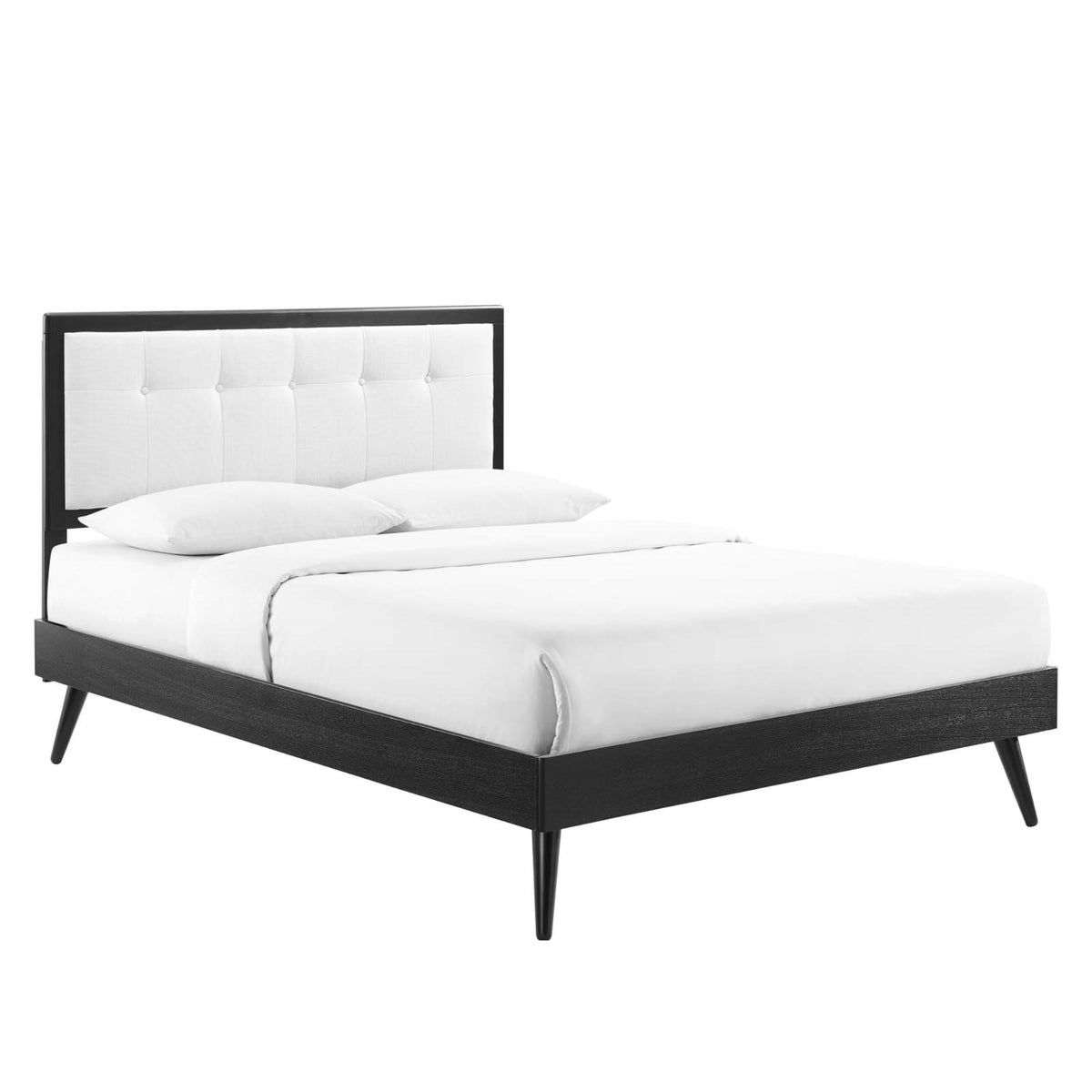 Willow Tufted Wood Queen Platform Bed - Contemporary Charm, Mid-Century Design, Sturdy Construction, No Box Spring Needed - Blac
