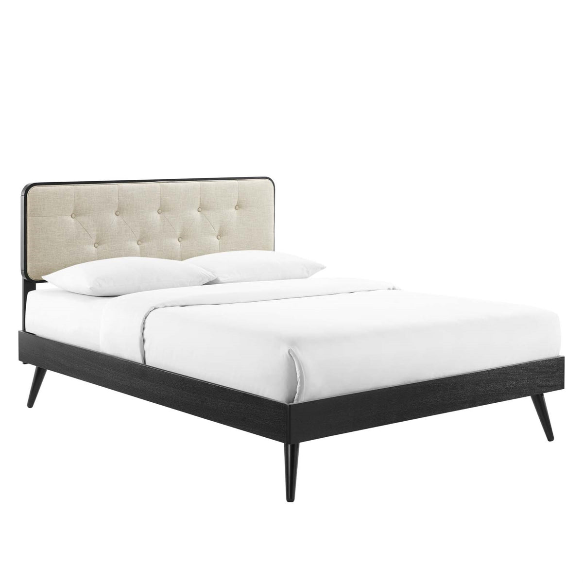 Bridgette Tufted Wood Queen Platform Bed - Modern Design, Button Tufted Headboard, Wood Grain Frame, Durable Construction, No Bo