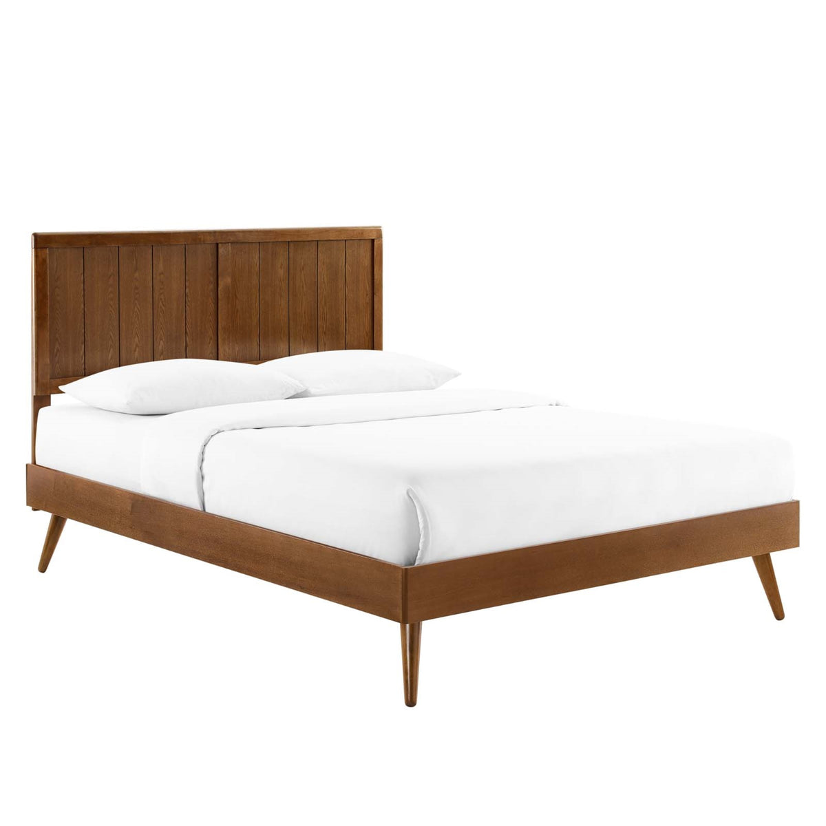 Alana Wood Full Platform Bed - Modern Elegance, Retro Charm, Durable Construction, No Box Spring Needed, Walnut Finish