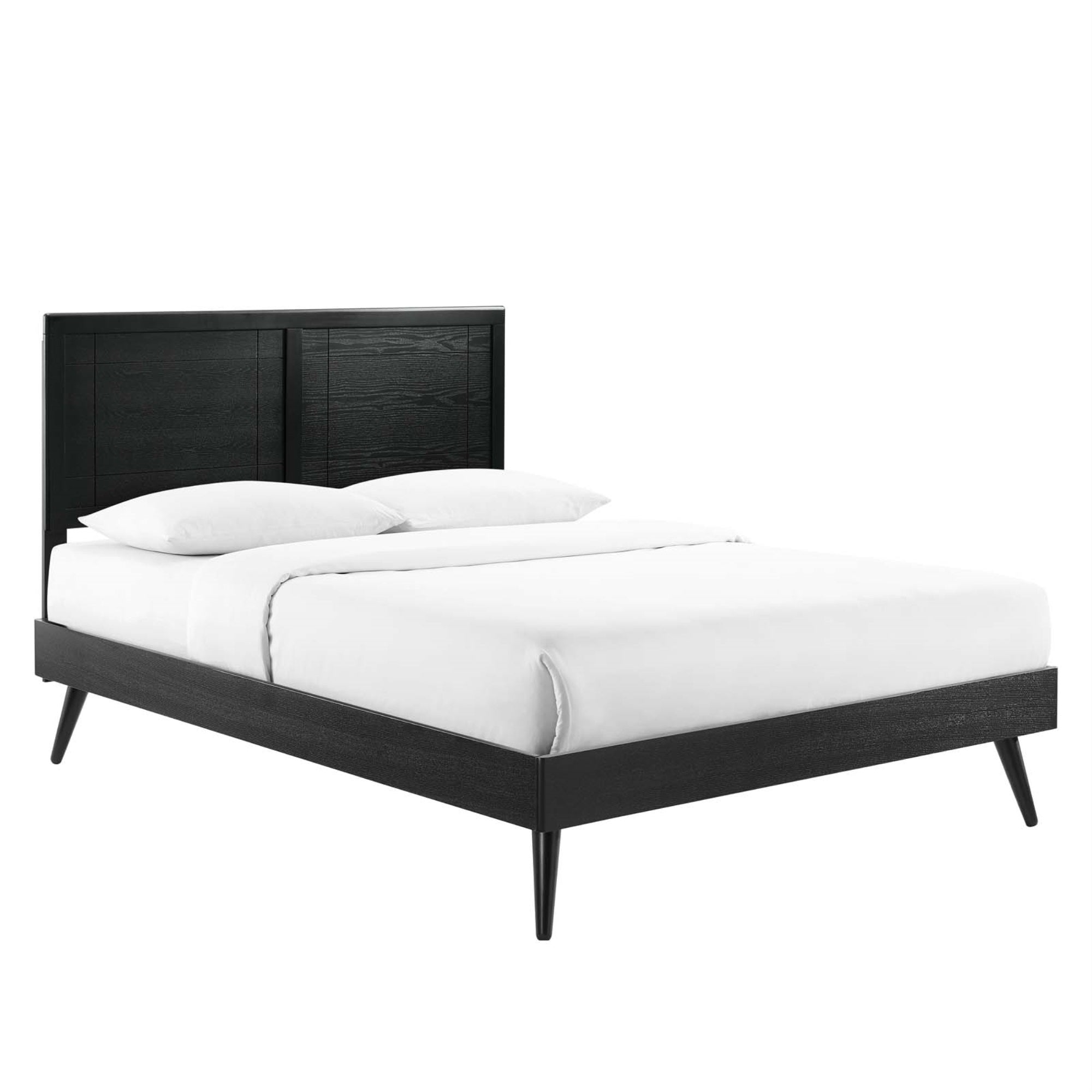 Marlee Wood King Platform Bed - Retro Design, Organic Aesthetics, Sturdy Construction, No Box Spring Needed, Easy Assembly - Bla