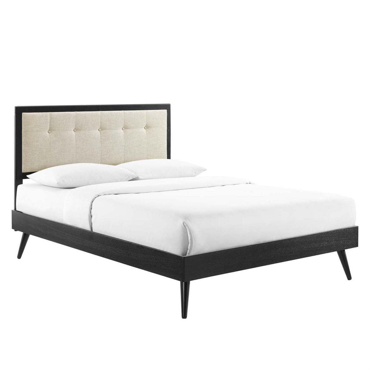 Willow Tufted Wood King Platform Bed - Modern Retro Design, Wood Frame, Button Tufted Headboard, Durable Construction, No Box Sp