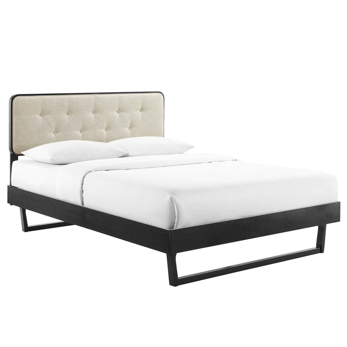 Bridgette Tufted Wood Full Platform Bed - Retro Mid-Century Style, Button Tufted Headboard, Wood Grain Frame, Sturdy Support Sys