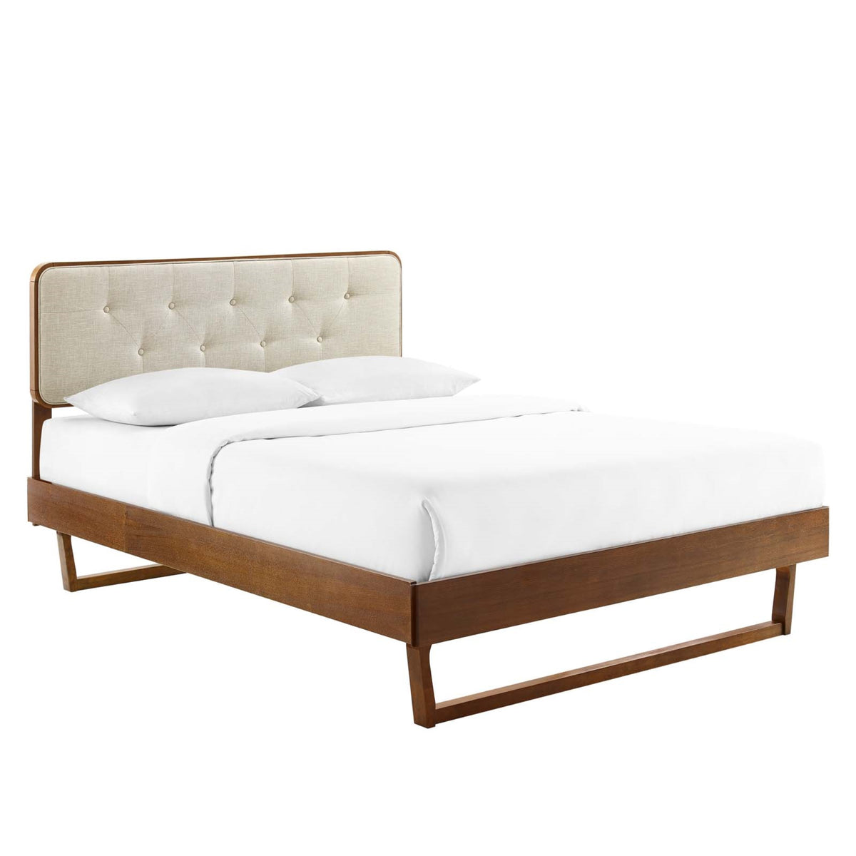 Bridgette Tufted Wood Full Platform Bed - Retro Charm, Natural Beauty, Sturdy Frame, No Box Spring Needed - Walnut Beige