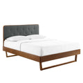 Bridgette Tufted Wood Twin Platform Bed  Retro Charm, Modern Style, Walnut Charcoal, Sturdy Frame, No Box Spring Needed, Easy A