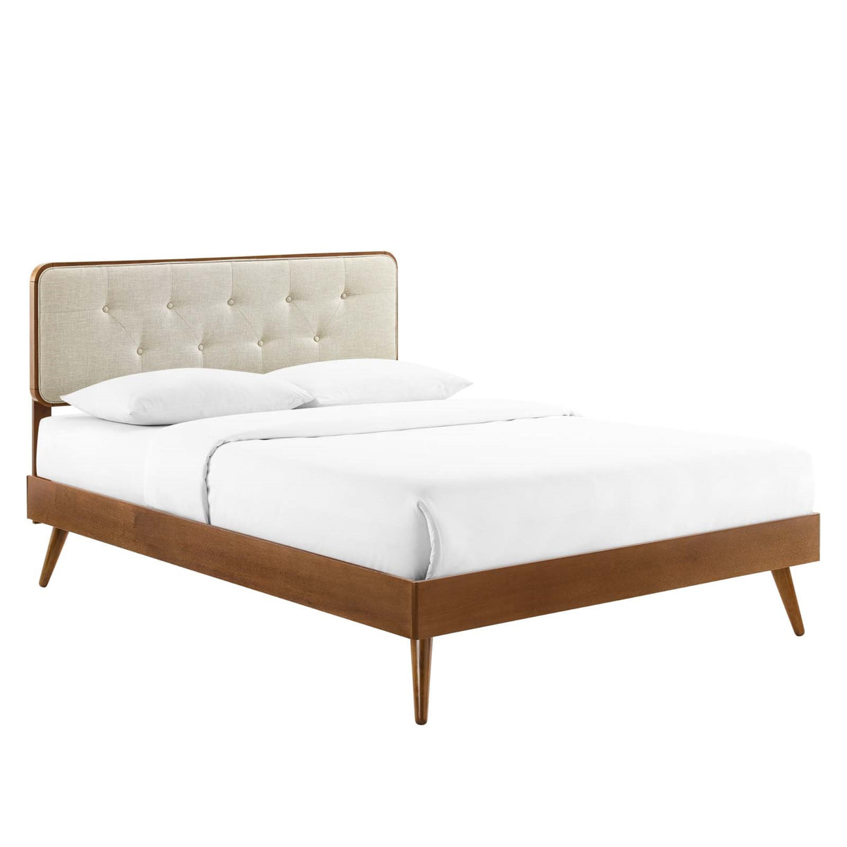 Bridgette Tufted Wood Full Platform Bed - Modern Design with Retro Details, Wood Grain Frame, Durable Construction, No Box Sprin