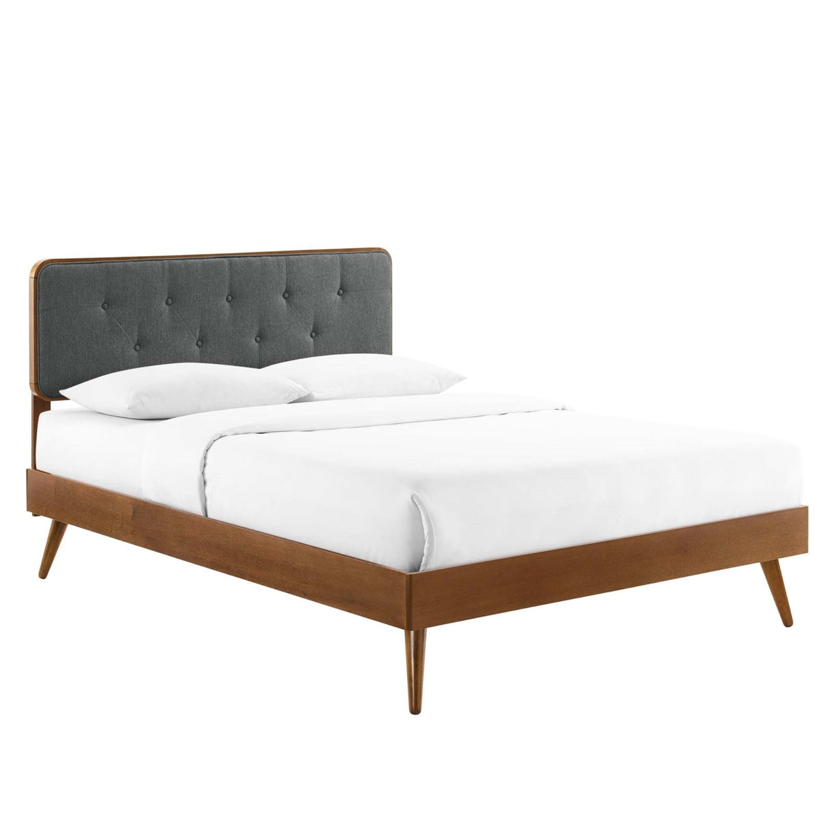 Bridgette Tufted Wood Full Platform Bed - Retro Charm, Mid-Century Design, Sturdy Construction, No Box Spring Needed, Walnut Cha