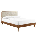 Bridgette Tufted Wood King Platform Bed  Modern Retro Style, Buttontufted Headboard, Sturdy Construction, No Box Spring Needed