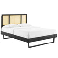 Kelsea Woven Cane Rattan Wood Full Platform Bed  Retro Style With Organic Aesthetics  Durable Construction  No Box Spring Nee